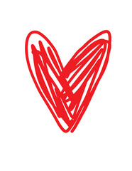 Simple Romantic Vector Illustration with Red Heart Isolated on a White Background. Sketched Heart Print ideal for Wall Art, Poster, Greetings. Cool Valentine's Day Card.	Heart made of Scribbles.