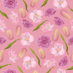 Obraz na płótnie Canvas flower pattern. chrysanthemums, tulips, alstroemeria. 