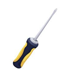 Screwdriver vector illustration. Cartoon isolated tool of construction worker to screw in bolts, equipment with metal stud, yellow and black plastic handle, screwdriver instrument from toolkit