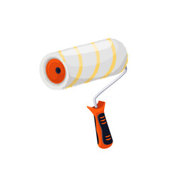 Paint roller vector illustration. Cartoon isolated tool of painter with brush and handle for decorating works, house renovation and construction, equipment for coating wall with paint by handyman