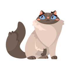 Funny Grey Cat Domestic Pet in Sitting Pose Vector Illustration