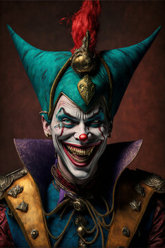 Classic Vintage Clown Joker in carnival Make up and Classic suit 