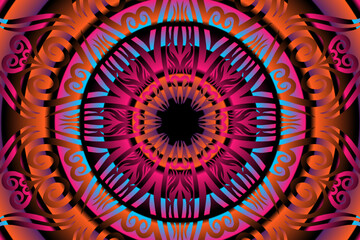 Beautiful colourful gradient flowers line art of traditional abstract symbol batik dayak ornament design template elements
