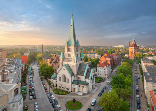 Wroclaw, Poland. Aerial view of St Augustine's Church in Krzyki district