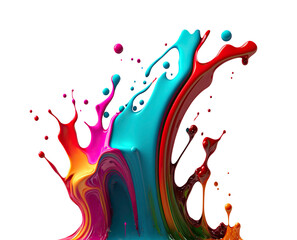 Rainbow splash wave. Colorful paint splash. Isolated design element on the transparent background.  Generative AI.
