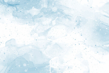 Abstract blue winter watercolor background. Sky pattern with snow. Light blue watercolour paper texture background. Vector water color design illustration - obrazy, fototapety, plakaty