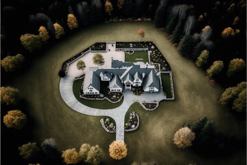 Drone shot of a property showing the size and layout , concept of Aerial Perspective and Property Lines, created with Generative AI technology