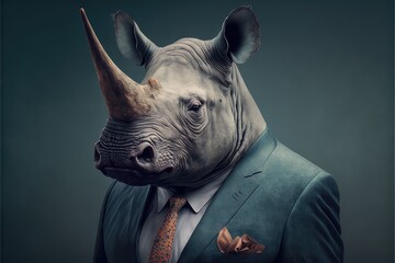 Portrait of a rhino in a business suit