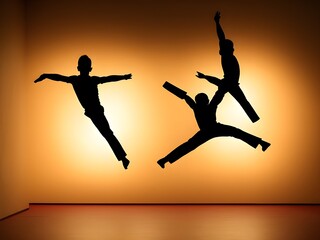 Fototapeta na wymiar silhouettes of jumping boys