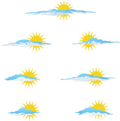Fototapeta na wymiar set of shining sun cloud icon vector illustrations
