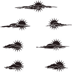 set of icon sun cloud silhouette vector