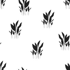 Seamless pattern with plants. Black and white colors