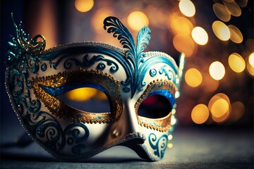 Venetian mask on dark bokeh background. Generative Ai