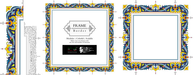 Frame mandala persian arabic turkish islamic hindi indian tibetan traditional colorful vector pattern texture vintage ornate retro elegant ornamental borders frames floral ornaments tazhib 05-v2-t1 © Siraa