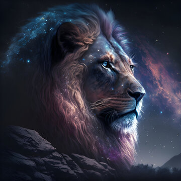 Galaxy Dark Lion On The Mountain