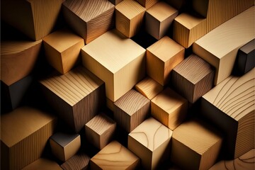 Wooden cube blocks pattern background. Generative Ai