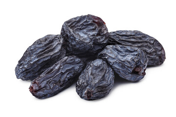 Dark natural seedless raisins (Izabella, Zante Currant, Uzum). Sun-dried untreated grape isolated...