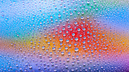 Water drops. Droplet texture. Abstract gradient background. Multicolored rainbow gradient. Heavily...