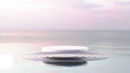 Water podium for beauty and fashion products display with sunlight and waves. 3D render, Templates, Mock up, Background.