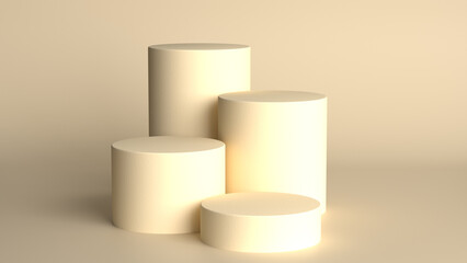 Yellow space podiums for beauty and fashion products display with sunlight. 3D render, Templates, Mock up, Background, Premium, Shiny.