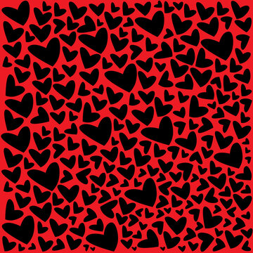 Corazones negros sobre fondo rojo.