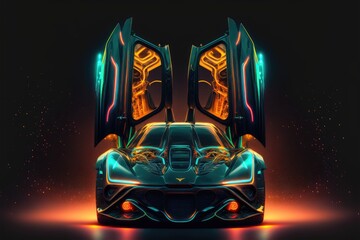 Front view of a futuristic high end luxury sports car illustration