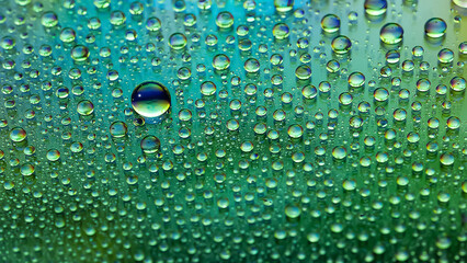 Water drops. Abstract gradient backdrop Droplet texture. Green gradient. Textured image. Shallow depth of field. Selective focus
