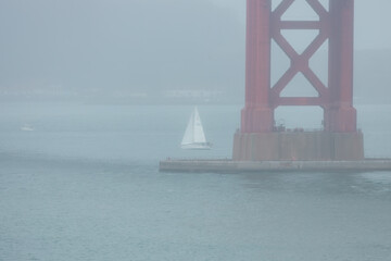 Close up view of the Golden Gate bridge on a foggy day,California