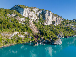 Aerial view of the picturesque Marble Caves near Puerto Rio Tranquilo - Lago General Carrera, Chile 