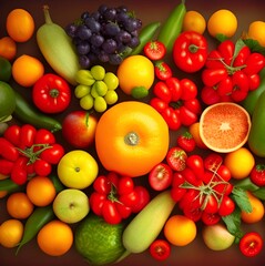 Naklejka na ściany i meble Fresh and Colorful Fruit and Vegetable Background for Design