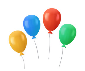 3D Balloon set in cartoon style. Bunch of realistic balloons for birthday and party. Flying ballon with rope. Blue, red yellow and green ball isolated on white background. 3D render icon celebrate © RedVector
