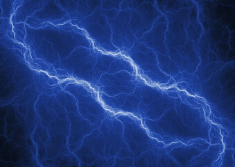 Blue fractal lightning background, electrical abstract