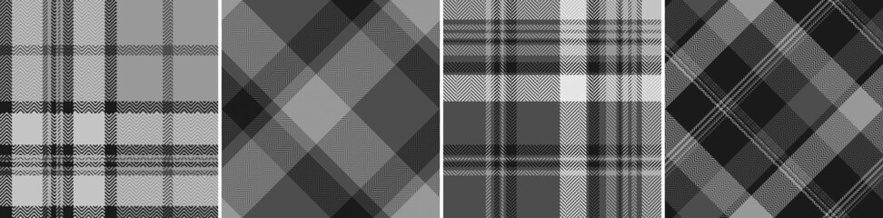 Set black and white plaid seamless pattern.