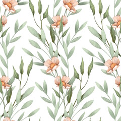 Seamless pattern with flowersand leaves. Delicate floral background for wallpaper or fabric.