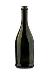 champagne bottle made of dark glass, insulated on a transparent background