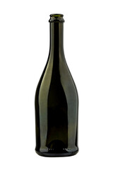 champagne bottle made of dark glass, insulated on a transparent background