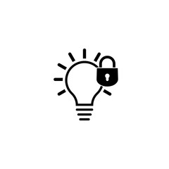 Patent idea, patented solution locked. Patent icon with light bulb and padlock isolated on white background