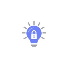 Patent idea, patented solution locked. Patent icon with light bulb and padlock isolated on white background