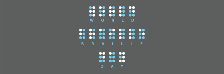 World Braille Day on 4th of January in black background banner. Braille is a tactile writing system used by blind or visually impaired people. Vector illustration in black and blue
