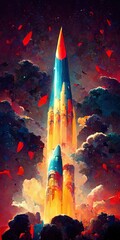 Abstract digital art background of rocket lift off in Generative ai