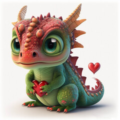Valentines Day. Baby Dragon. Hearts. Love. Graphic Resource. generative ai