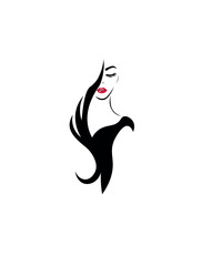 Beautiful sexy face, Red lips, Fashion woman,. a Cute girl with luxurious hair, red lips. Logo for beauty salons, stylish boutiques. 