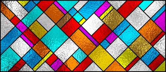Papier peint adhésif Coloré Stained glass window. Abstract colorful stained-glass background. Art Deco geometric decor for interior. Modern pattern. Luxury modern interior. Transparency. Multicolor template for design interior.
