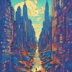 An amazing landscape work in cellular shades, the streets of New York, captivating, cute, charming, stylized, the cover of a book of short stories, generated by AI