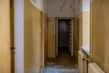 An old school in an abandoned manor house in central Poland, Europe in autumn