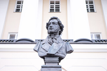 The bust sculpture of great russian poet and writer Alexandr Pushkin in Saint Petersburg.