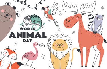 Obraz premium Wildlife day world life wild animal forest nature conservation concept. Vector design graphic illustration 