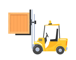 Professional Loading Equipment. Electrical Forklift Truck Transporting Heavy Boxes at Factories Isolated on White