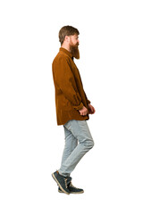 Adult redhead man walking cut out isolated