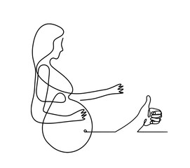 Mother silhouette body with hand as line drawing picture on white